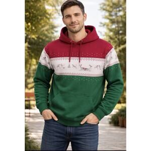 MBX Premium Goods Merry Vibes Hoodie Mens Large Christmas Reindeer Pullover